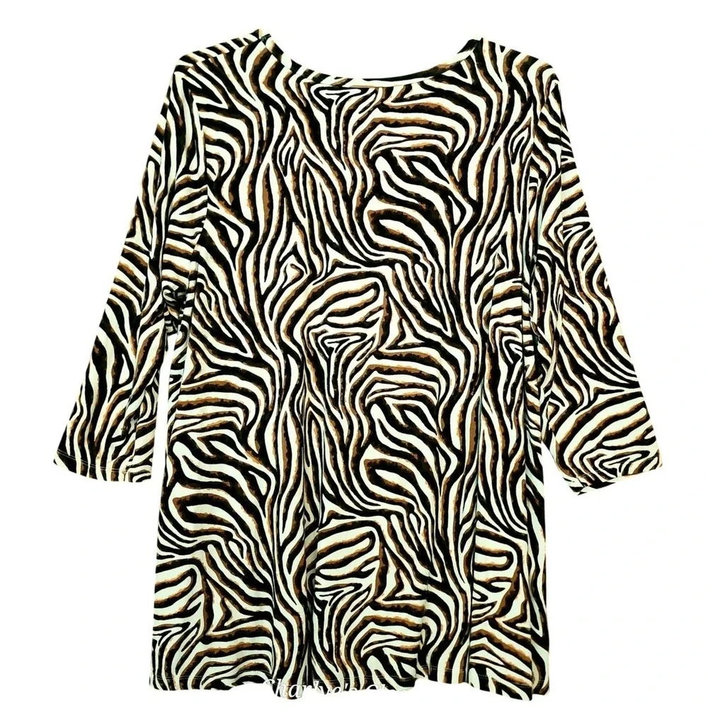 Jessica London Zebra Print Tunic 14/16 Keyhole Wrinkle-Free Casual Travel Top